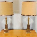 Set Van 2 Grote Vintage Klasiek Messing Tafellampen thumbnail 7