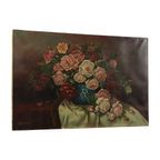 Groot Bloemen Stilleven Schilderij Rozen Boeket Gesigneerd R. Blanlin thumbnail 5