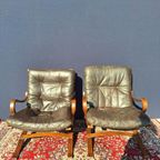 Vintage Design Fauteuils, Leer, Beuken,, Ingmar Relling thumbnail 4