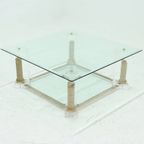 Two Tier Regency Lucite & Glass Pedestal Coffee Table 1980S thumbnail 5