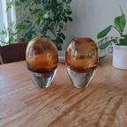 Set Van 2 Mondgeblazen Glas Vazen, Cognac thumbnail 4