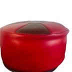 Vintage Ronde Poef / Voetbank Bruin Rood thumbnail 5