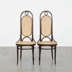Set Van 2 Vintage Bentwood “long John” Thonet Design Hoge Eetkamerstoelen thumbnail 11
