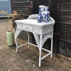 Rieten Rotan Kaptafel Buro Sidetable Vintage thumbnail 6