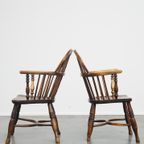 Set Van 2 Mooie Antieke 18E Eeuwse Engelse Lowback Windsor Eetkamerstoelen thumbnail 5