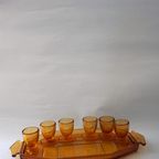 Vintage Tray With Shot Glasses Pressed Glass Amber thumbnail 2