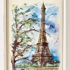 Mid-century Waterverf Schilderij Parijs Eiffeltoren Arno 1970’s thumbnail 6