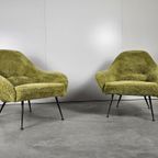 Vintage Set Franse Lounge Stoelen Fauteuils Limegroen thumbnail 5