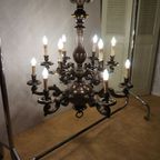 Art Deco Gepatineerd Bronzen Nederlands- Vlaamse Kasteel Kroonluchter, 12 Lichtpunten thumbnail 11