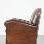 Royale En In Goede Staat Verkerende Donkere Schapenleren Fauteuil/armchair Met Ronde Vormen thumbnail 6