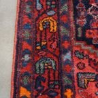 Oude Oosterse Loper Met De Hand Gemaakt Met Voornamelijk Donkerblauw & Rood Tinten 315x105cm thumbnail 4