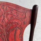 Set Van 4 Rode Houten Stoelen Door Jacob & Josef Kohn Uit Oostenrijk 1900 thumbnail 2
