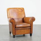 Grote, Stoere En Comfortabele Vintage Cognac-kleurige Schapenleren Fauteuil/armchair thumbnail 2