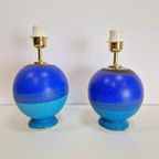 Set 2 Vintage Keramiek Tafellamp France Regency 1980 Blauw thumbnail 5