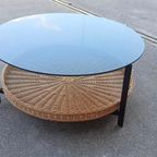 Vintage Glas En Riet Design Salontafel, Rond thumbnail 10