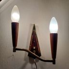 Deens Midcentury Wandlampje Van Teak En Messing, thumbnail 4