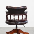 Donkerbruine In Hoogte Verstelbare Rundleren En Houten Chesterfield Bureaustoel Op Wieltjes thumbnail 4