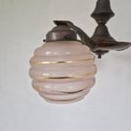 Art Deco Hanglamp Messing Hout Kroonluchter. thumbnail 11