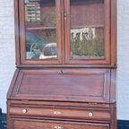 2delig Donker Grenen Secretaire/ Ladenkast/ Vitrinekast/boekenkast 225 Cm Hoog thumbnail 2