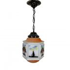 Art Deco Hanglamp Met Glazen Kap Met Natuur-Taferelen, Jaren 30 thumbnail 2