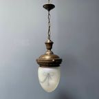 Antieke Hanglamp Met Matglazen Geslepen Glas thumbnail 6