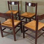 Set Van 4 Vintage Hout En Riet Eetkamerstoelen thumbnail 2