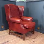 Grote Vintage Schapenleren Engelse Oorfauteuil thumbnail 8