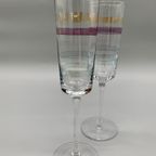 Vintage Kristallen Flutes Champagne Glazen Gekleurde Streep 2 Stuks thumbnail 2