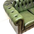 Groene Vintage Lederen 3-Persoons Chesterfield Bank thumbnail 4