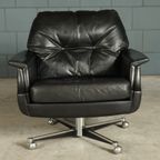 Vintage Lederen Draaifauteuil Met Hocker – Jaren 70 thumbnail 5