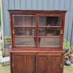 Oude Teakhouten Vitrinekast, Winkel Vitrine, Servieskast Me thumbnail 3