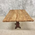 Antieke Tafel Eettafel Eiken Op Gietijzeren Poot 93 X 123 Cm thumbnail 6