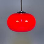 Glazen Rode Hanglamp Met Chromen Armatuur, 1980's thumbnail 3