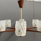 Teak Ceiling / Pendant Lamp 6 Glass Shades 1960S thumbnail 7