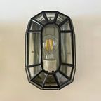 Vintage Wandlamp Glas In Lood, Zwart Staal - Industrieel thumbnail 7