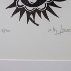 Houtsnede Willy Lecomte "zonnebloemen". thumbnail 4