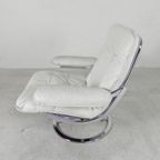 Leolux Fauteuil, Draaistoel Met Wit Lederen Bekleding, Jaren 60 thumbnail 3