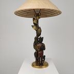 Prachtige Chinoiserie Bronzen Tafellamp Met Jongen, Aap En Boom – Ca. 1940 thumbnail 3