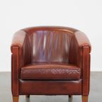 Set Van Een Strakke, Luxe, In Goede Staat Verkerende Oxblood Rode Rundleren Bank + Clubfauteuil thumbnail 14