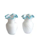 Wit Swirl Vaasje Met Turquoise Murano  Mondgeblazen, Jaren '60/'70 thumbnail 7