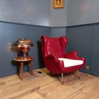 Rode Italiaanse Vintage Designfauteuil thumbnail 17