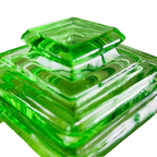 Vintage Strakke Duitse Poederdoos Emerald Groen Kristal Sieradendoos 1940’s thumbnail 5