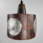 Vintage Hanglamp Uit Denemarken Koper En Glas thumbnail 5