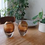 Set Van 2 Mondgeblazen Glas Vazen, Cognac thumbnail 3