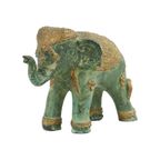 Kleine Vergulde Bronzen Olifant Groene Patine Thailand thumbnail 6