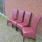 Bordeaux Rode Leren Stoelen Met Houten Poten Set Van 4 thumbnail 2