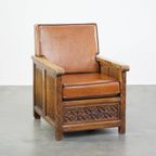 Unieke Antieke Opnieuw Beklede Schapenleren Fauteuil Met Mooi Houtsnijwerk thumbnail 2