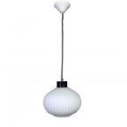 Vintage Hanglamp Met Witte Geribbelde Glazen Bol, Jaren 60 thumbnail 3