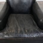 Luxe Zwarte Generfde Rundleren Fauteuil/Armchair Met Een Diepe Zit En Een Correcte Afwerking thumbnail 7