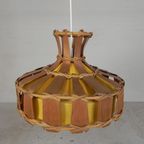 Vintage Hanglamp Met Kap Van Rotan, Palmblad En Stof, Jaren 70 thumbnail 3